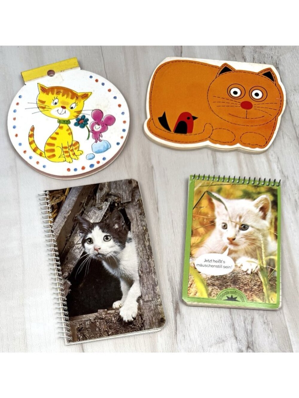 VTG Lot 4 Small 4" Cat Themed Spiral Notepads Journals Diary Paula's Pads DRG